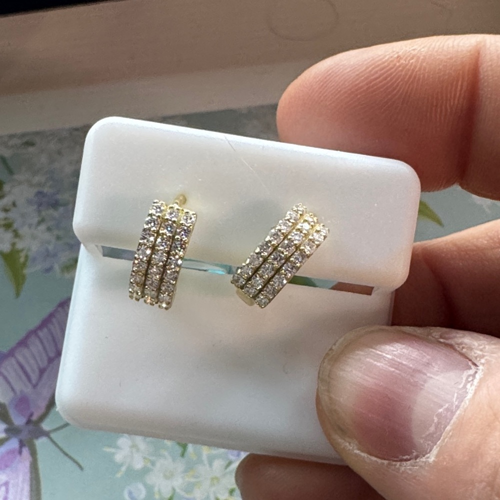 Triple-Row Gold Crystal Hoop Earrings